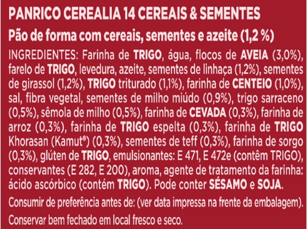 PÃO PANRICO DE FORMA CEREALIA 14 CEREAIS 435G