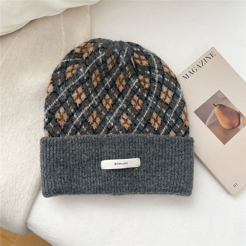 LANWO - Argyle appliqué gebreide muts