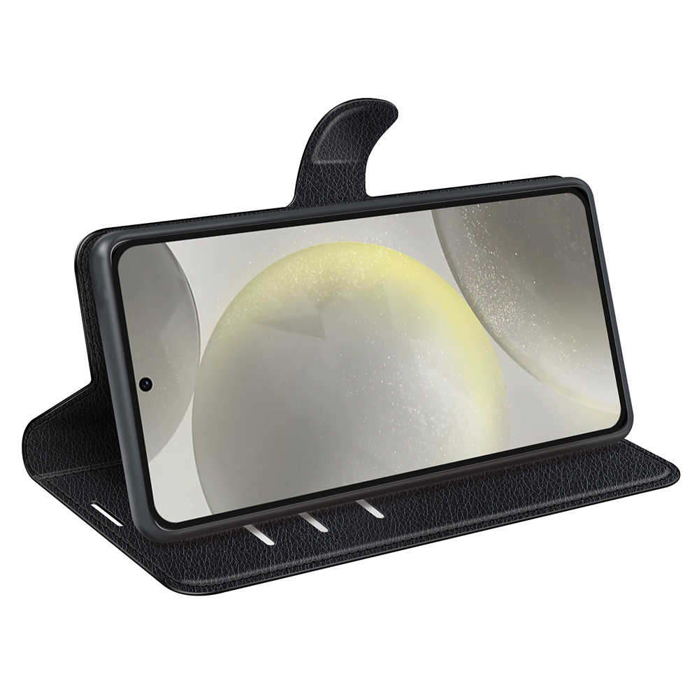 Samsung Galaxy S24 FE Leder Tasche Flip Cover Litchi Look - Schwarz