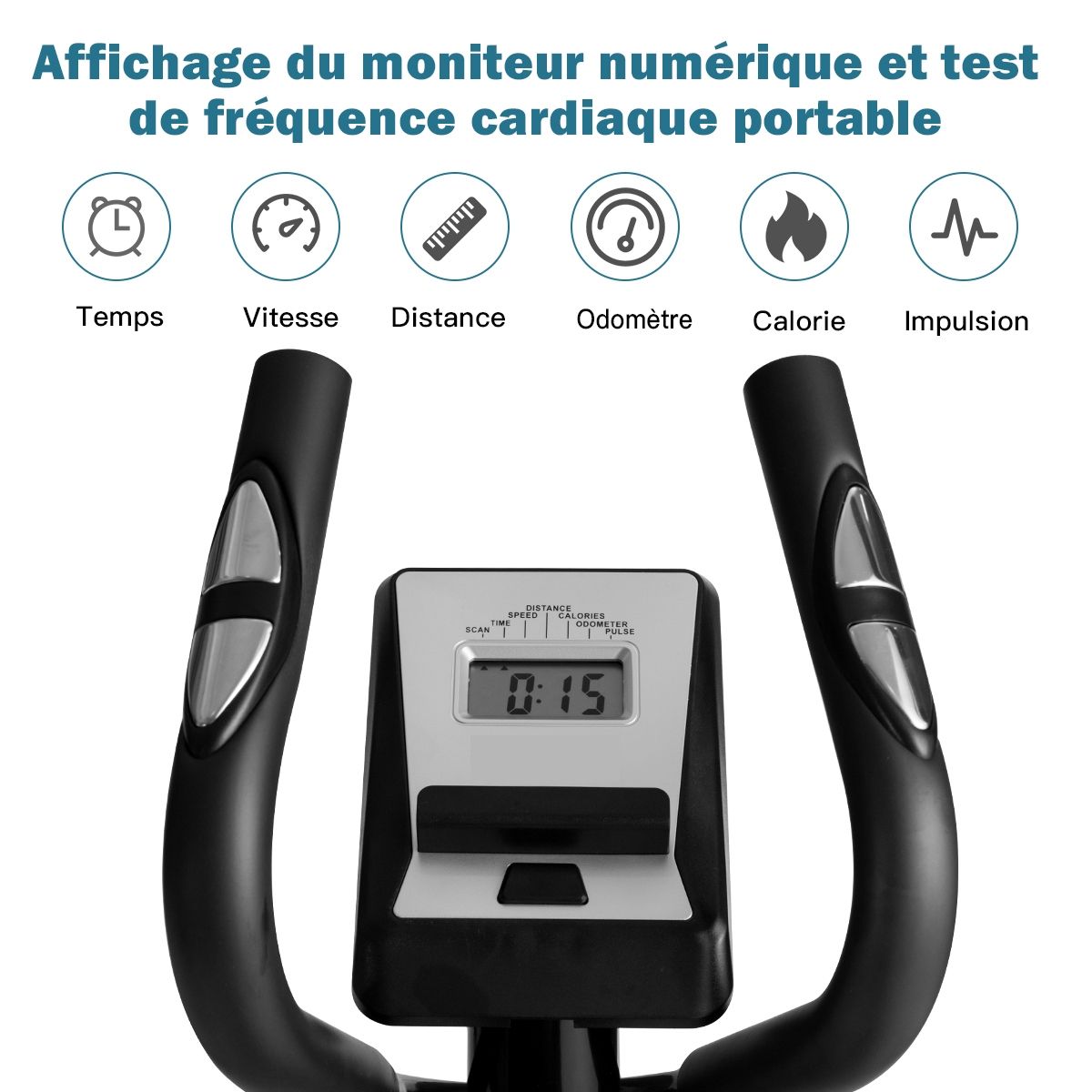 Vélo Elliptique avec 8 Niveaux de Résistance-Masse d'Inertie 2 kg Pouls à la Main Affichage LCD - Lidl-Manfred