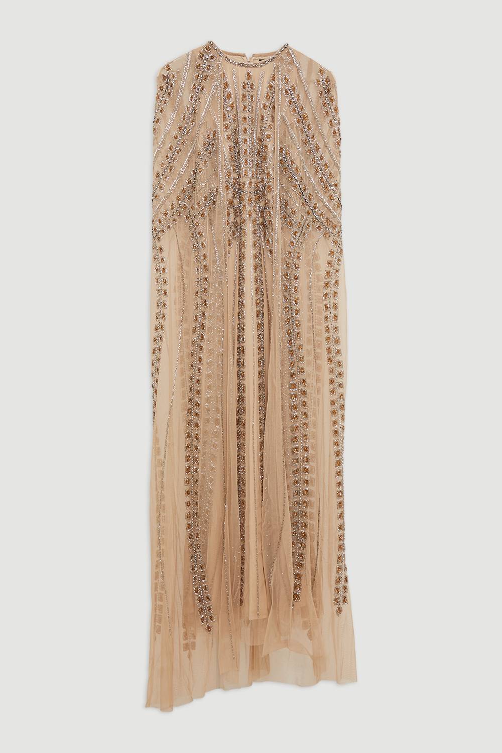 KarenMillen Robe Longue Premium à Cape Ornementée Petite Taille