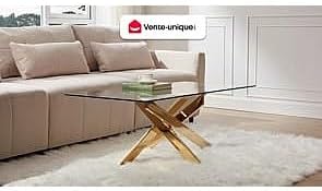 Vente-unique-Couchtisch - Sicherheitsglas & Goldfarbenes Metall - Transparent - Cosima