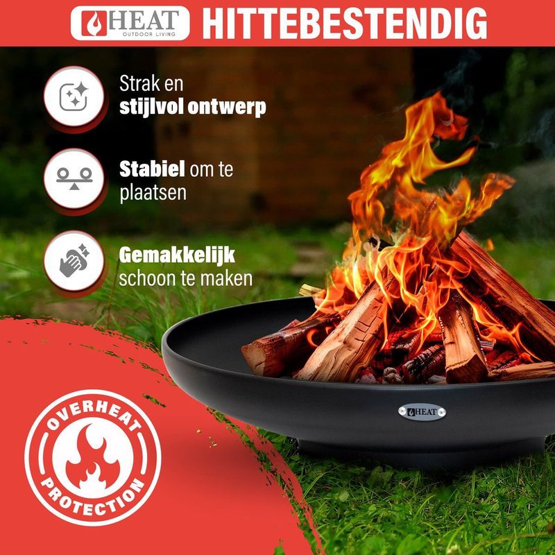 HEAT Outdoor Living Vuurschaal 60 cm Zwart - Gepoedercoat Staal - Vuurschaal voor buiten - 60x60x16 cm