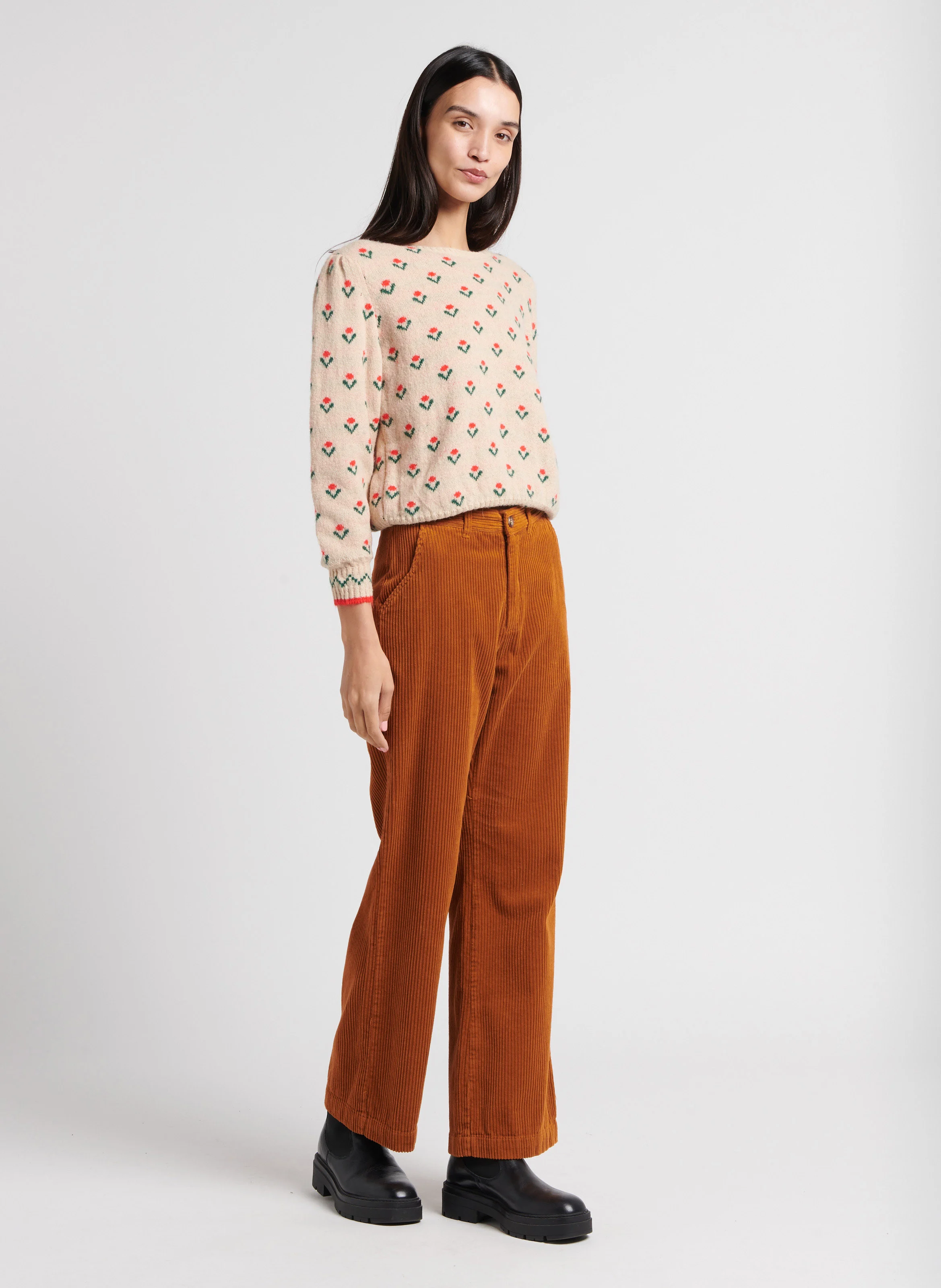 ANELLE - Pantalon en velours côtelé | Marron