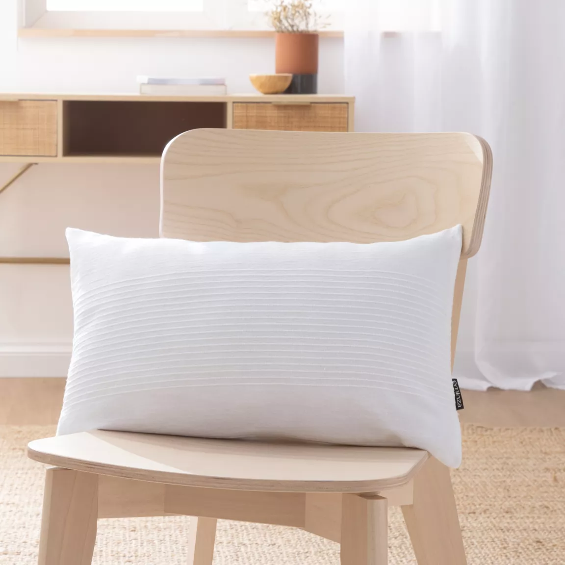 Housse de coussin rectangulaire coton tissé (30 x 50 cm) Léa Blanche