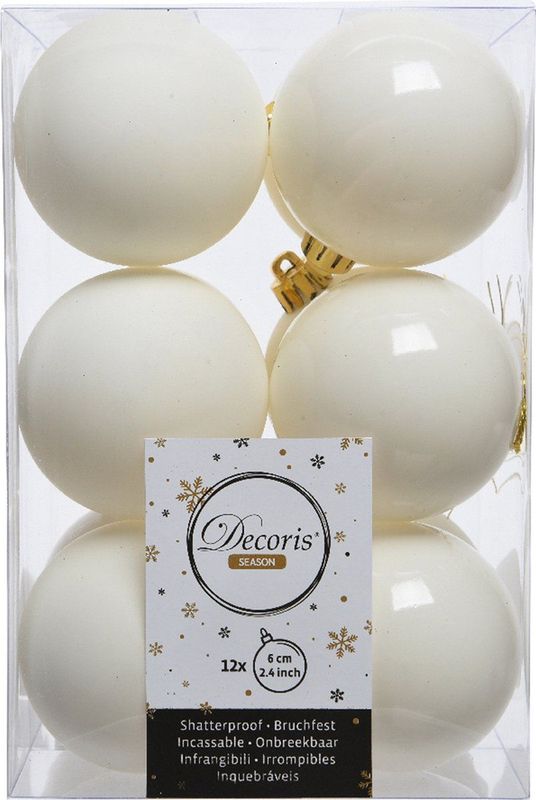 Decoris - Kerstballen Set - 34-dlg - Wol Wit - Incl. Piek - Kunststof