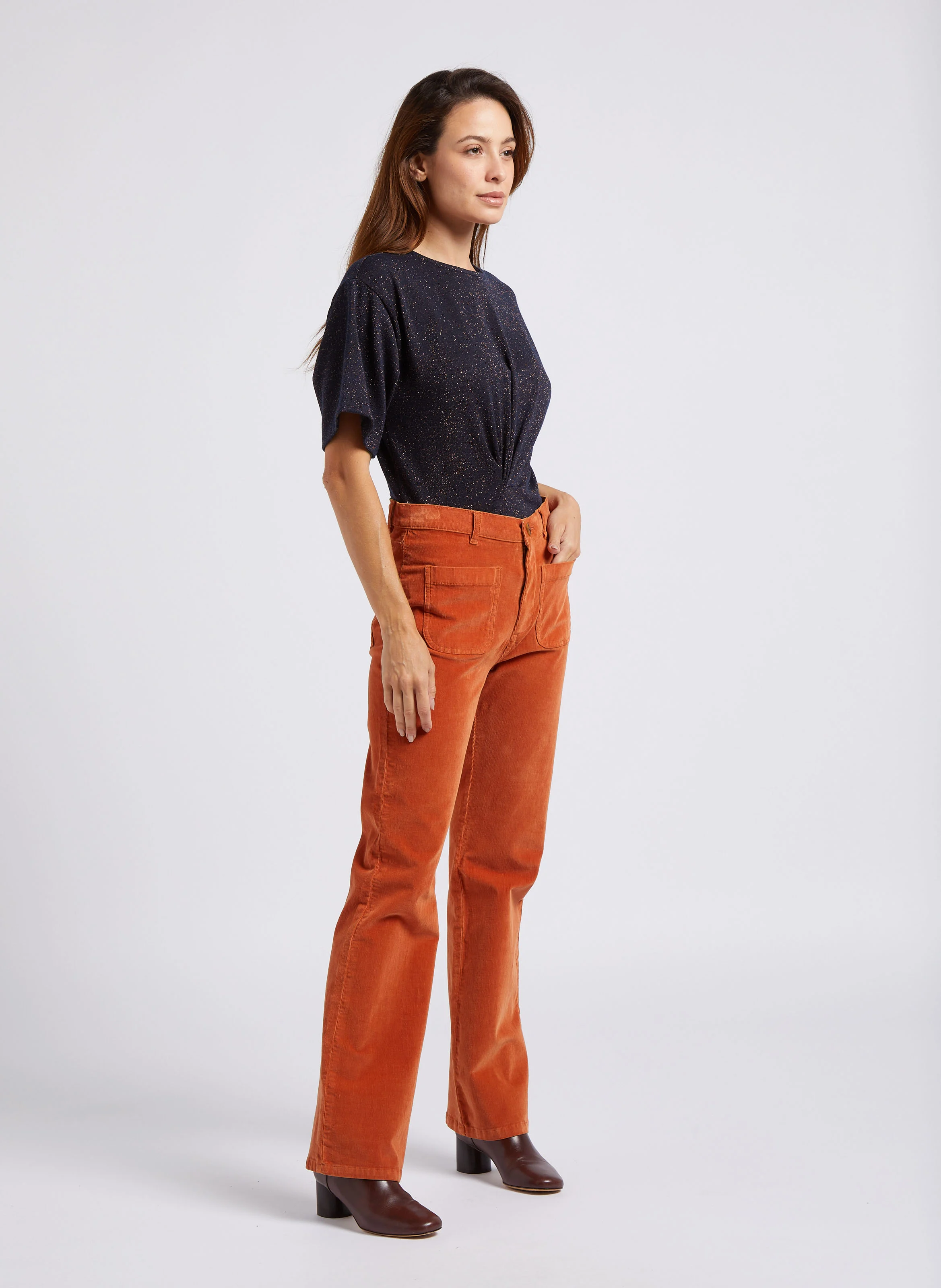 Pantalon flare en coton mélangé | Orange