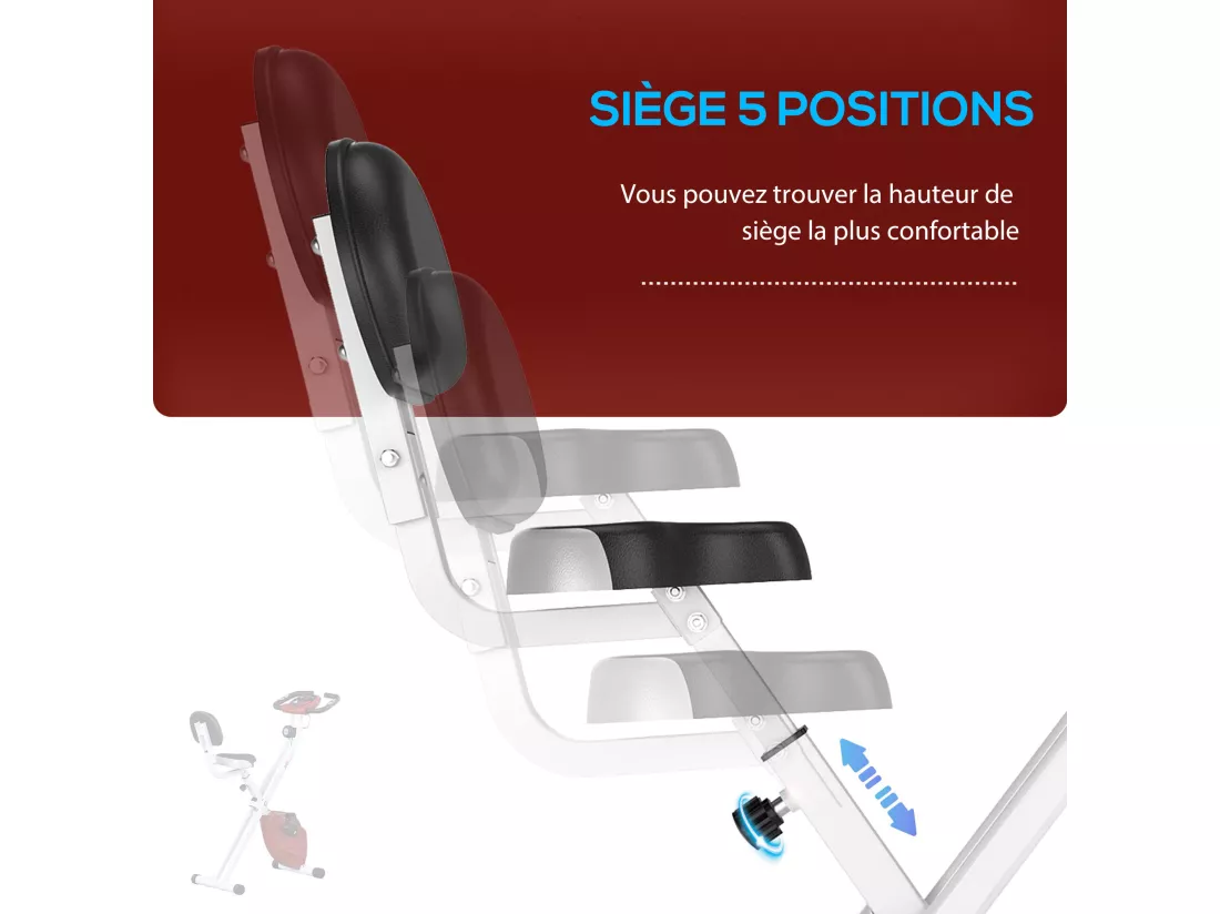 Vélo d'appartement pliable - collaboration Aosom.fr x FFHandball - 8 niv. résistance magnétique réglable - rouge