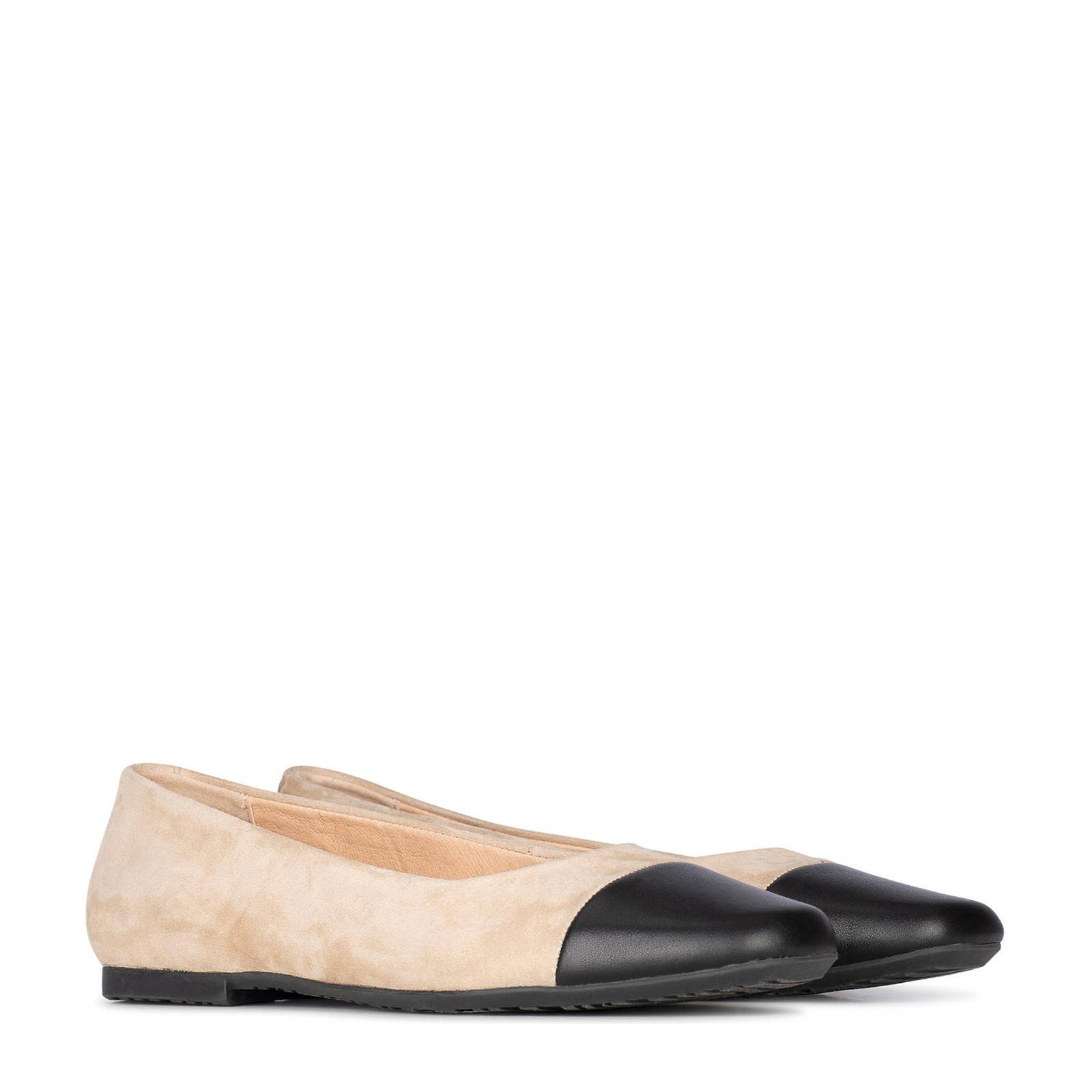 PS Poelman suède ballerina's zwart/beige