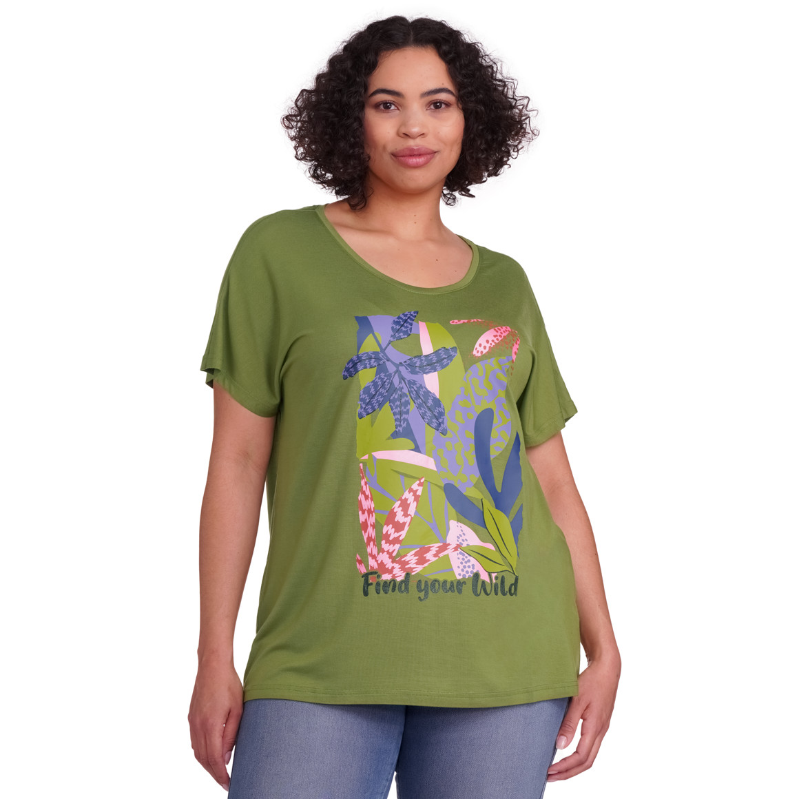 Gina Benotti Damen T-Shirt mit großem Print oliv