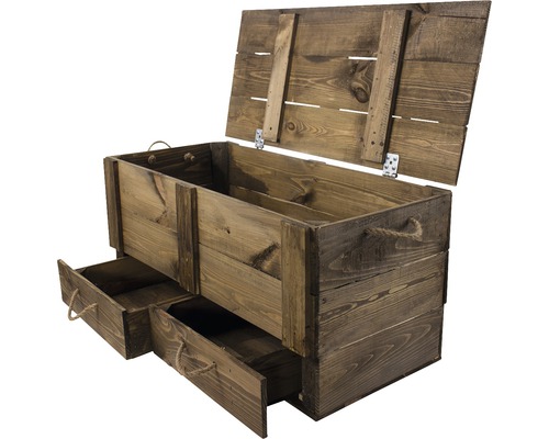 Vintage XXL houten kist, gebruikte look, met koord, 85x43x42 cm