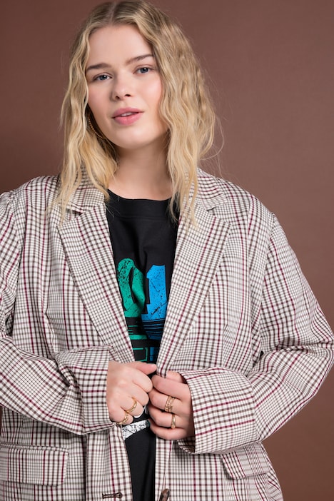 Oversized-Blazer, Karo, Revers, Langarm