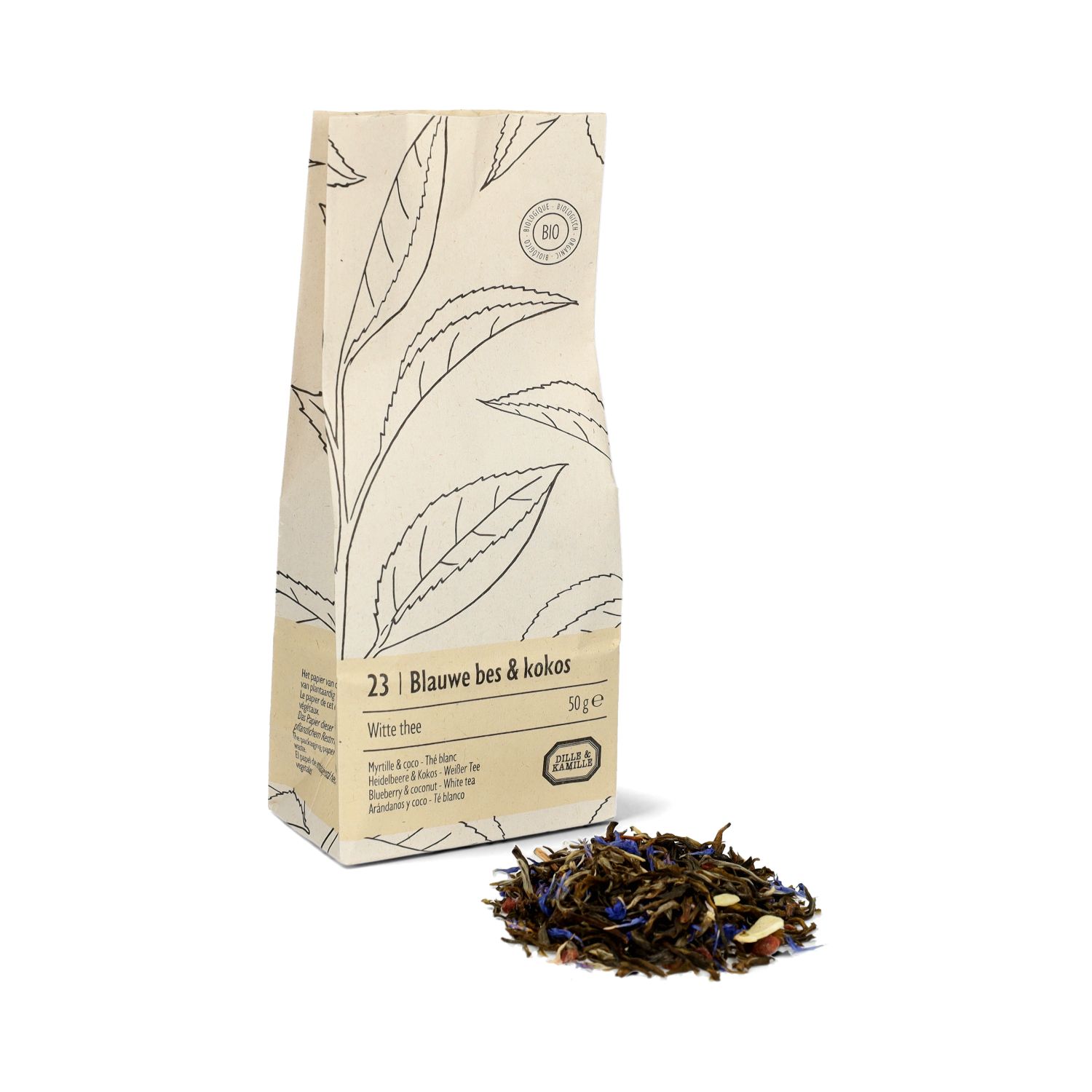 Witte thee, biologisch, blauwe bes en kokos, 50 g