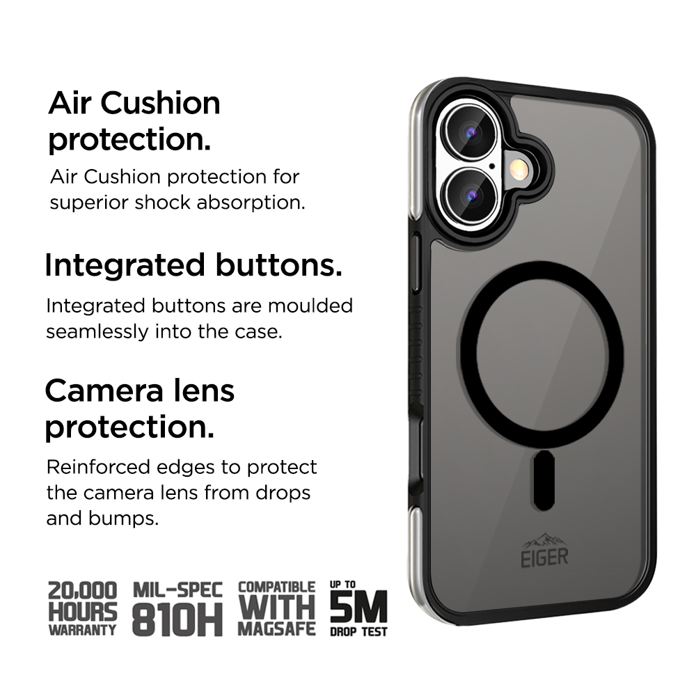 iPhone 16 MagSafe Ultra Protection MountainAir Case Schutzhülle mit Air Cushion Fallschutz (EGCA00654) - Schwarz / Transparent