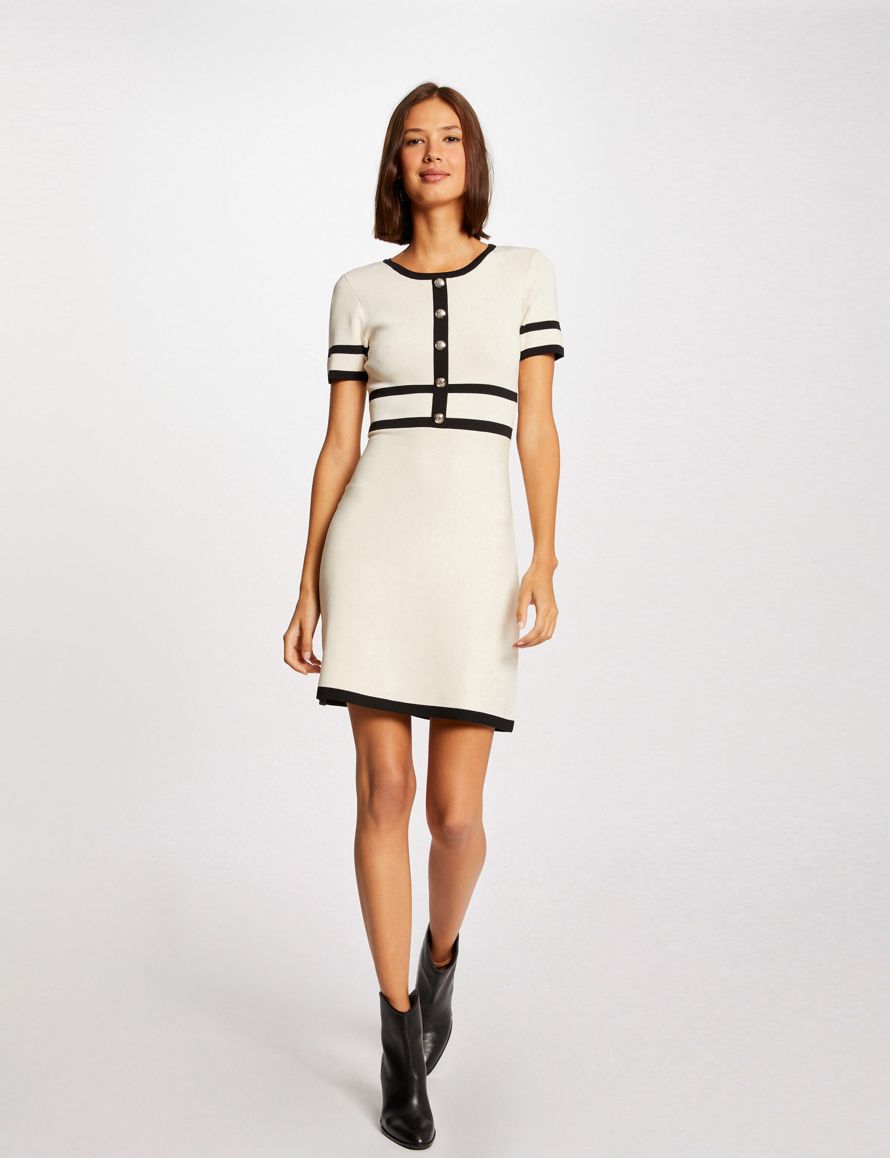 Robe pull droite manches courtes beige femme - beige