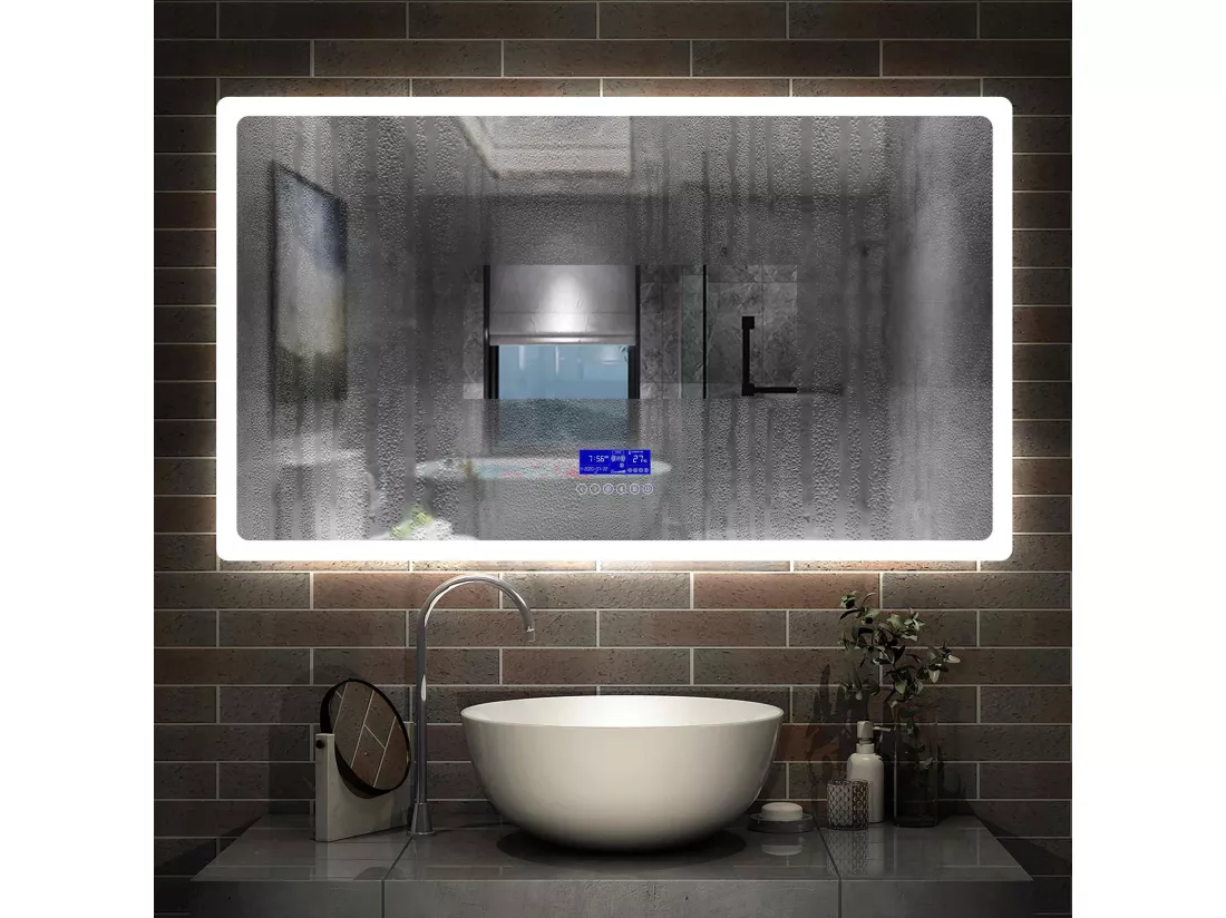Miroir Salle de Bain Anti-buée LED 160 x 80 cm de 3 Couleurs avec Bluetooth, Horloge Aica