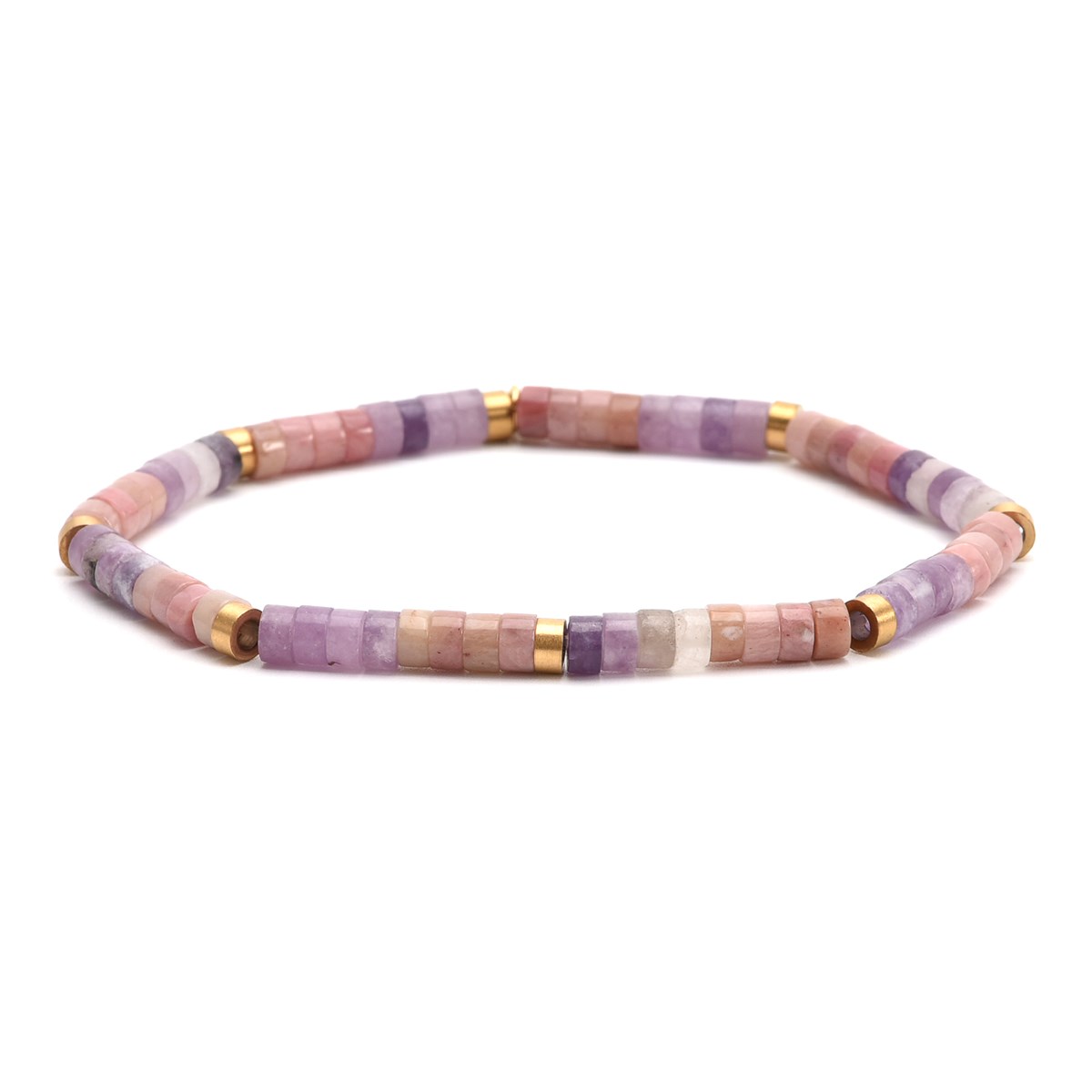 Bracelet Perles Heishi  Jaspe Rose Améthyste 4mm-20 cm