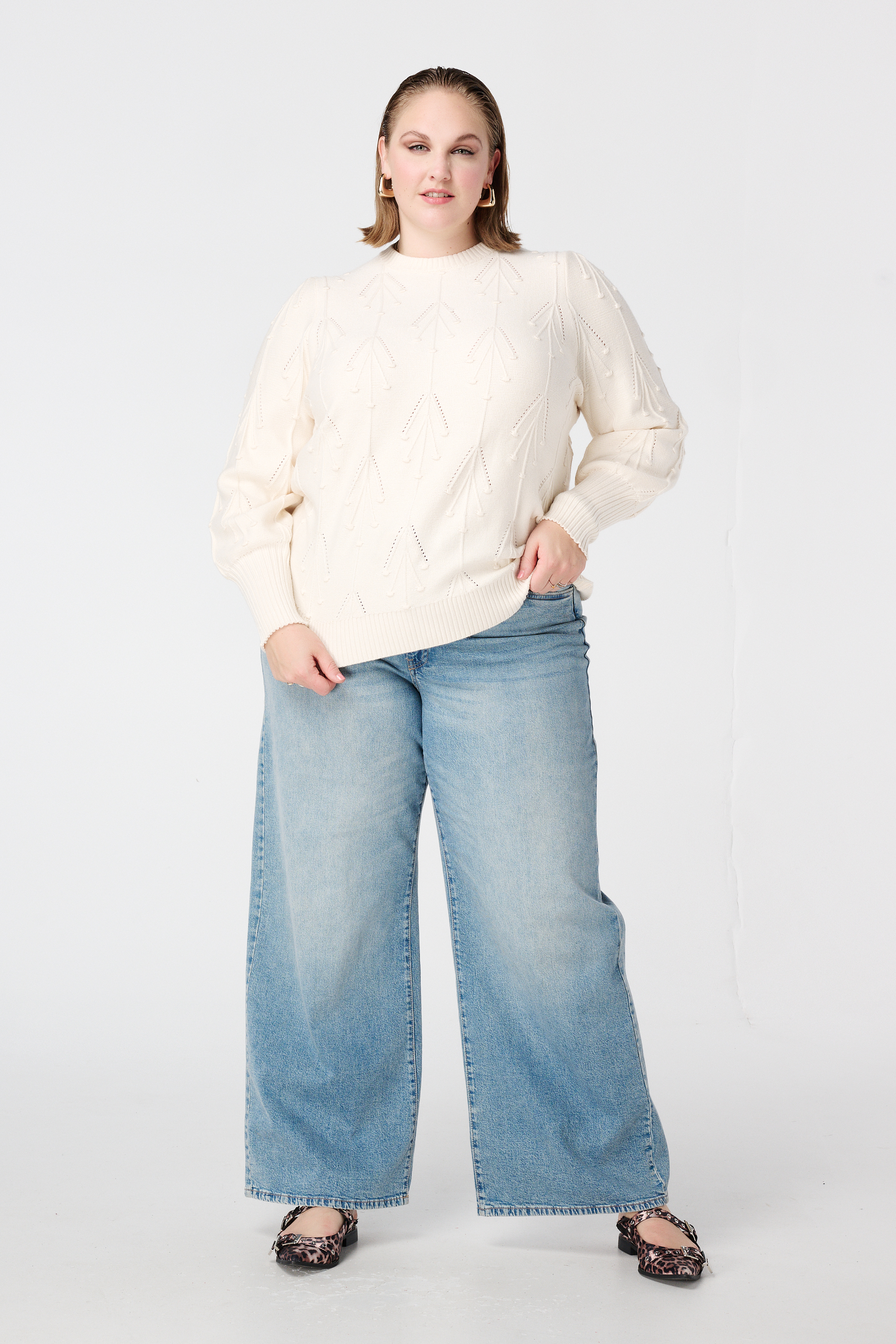 Gebreide trui met geborduurde print Cream