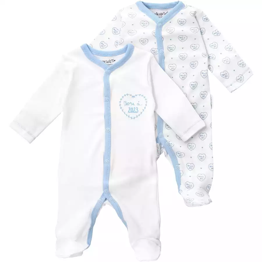 Baby Sweets 2 Bodys Langarm Born in 2023 blau weiß