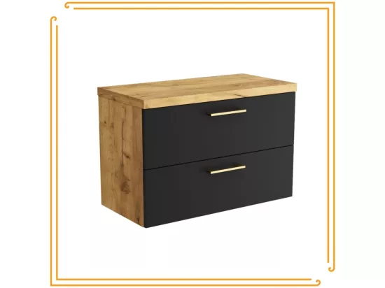 Armoire de salle de bain suspendue de 80 cm pour lavabo sur plan en chêne noir.