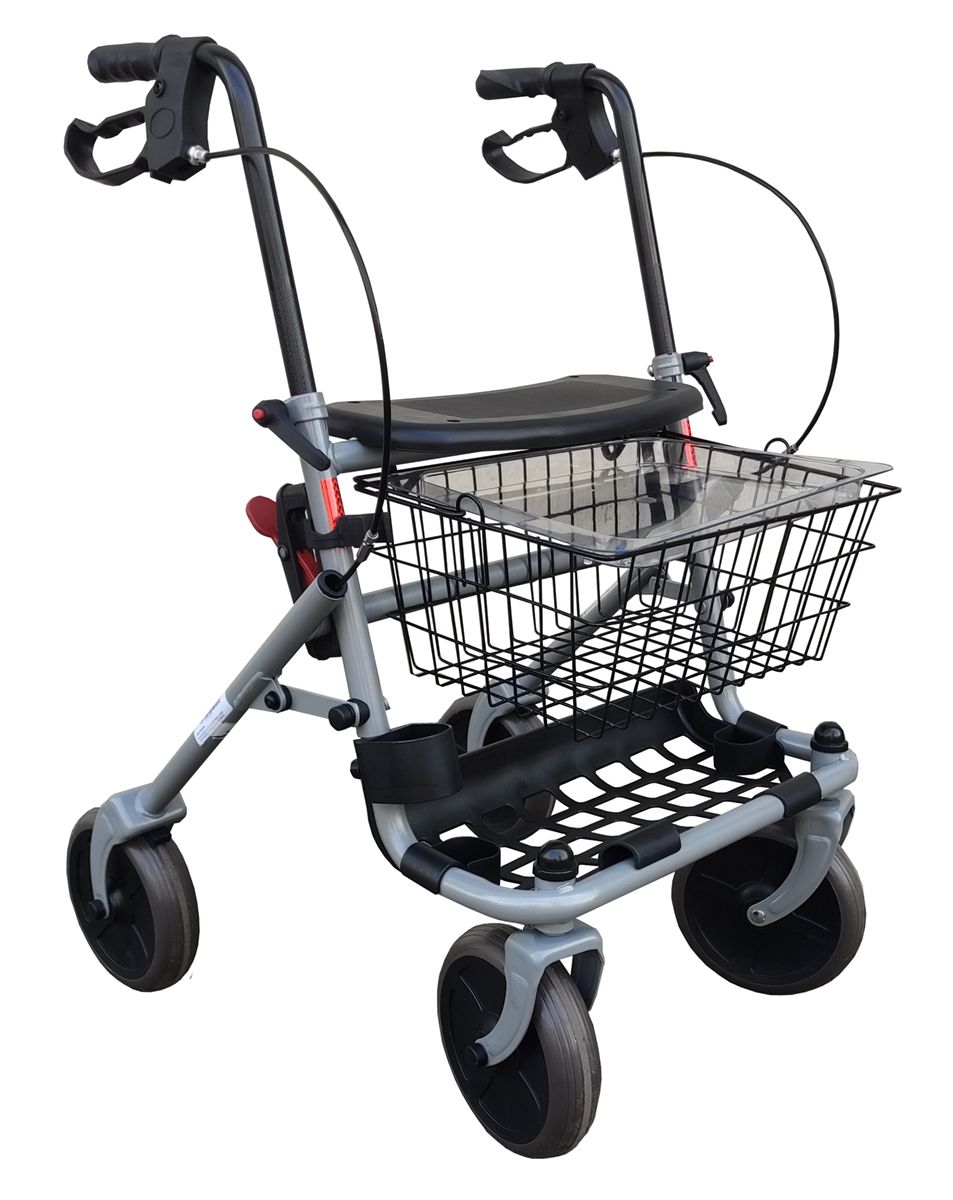 Ausilium Höhenverstellbarer Klapprollator für Senioren, mit 4 Rädern, Sitz, Ablage und Bremsen