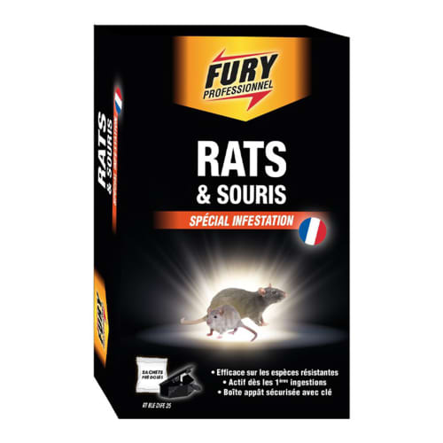 Rodenticide Fury Rats & Souris avec boite d'appât et 7 doses de 20g