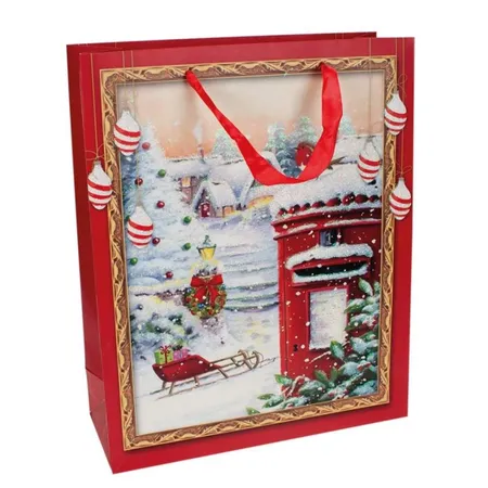 Trötsch Geschenktasche Weihnachts-Glitzer, 24 x 18 x 8 cm, 1 Stück, sortiert