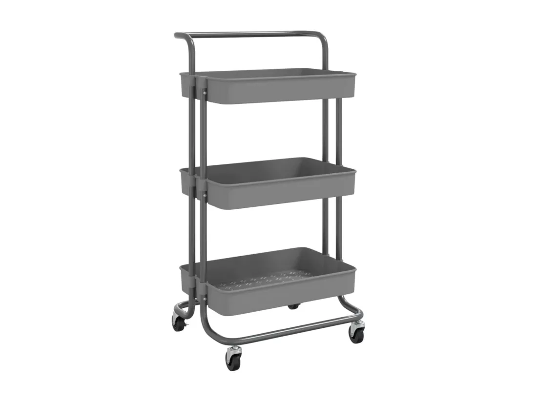 Chariot de cuisine 3 niveaux Gris 42x35x85 cm Fer et ABS