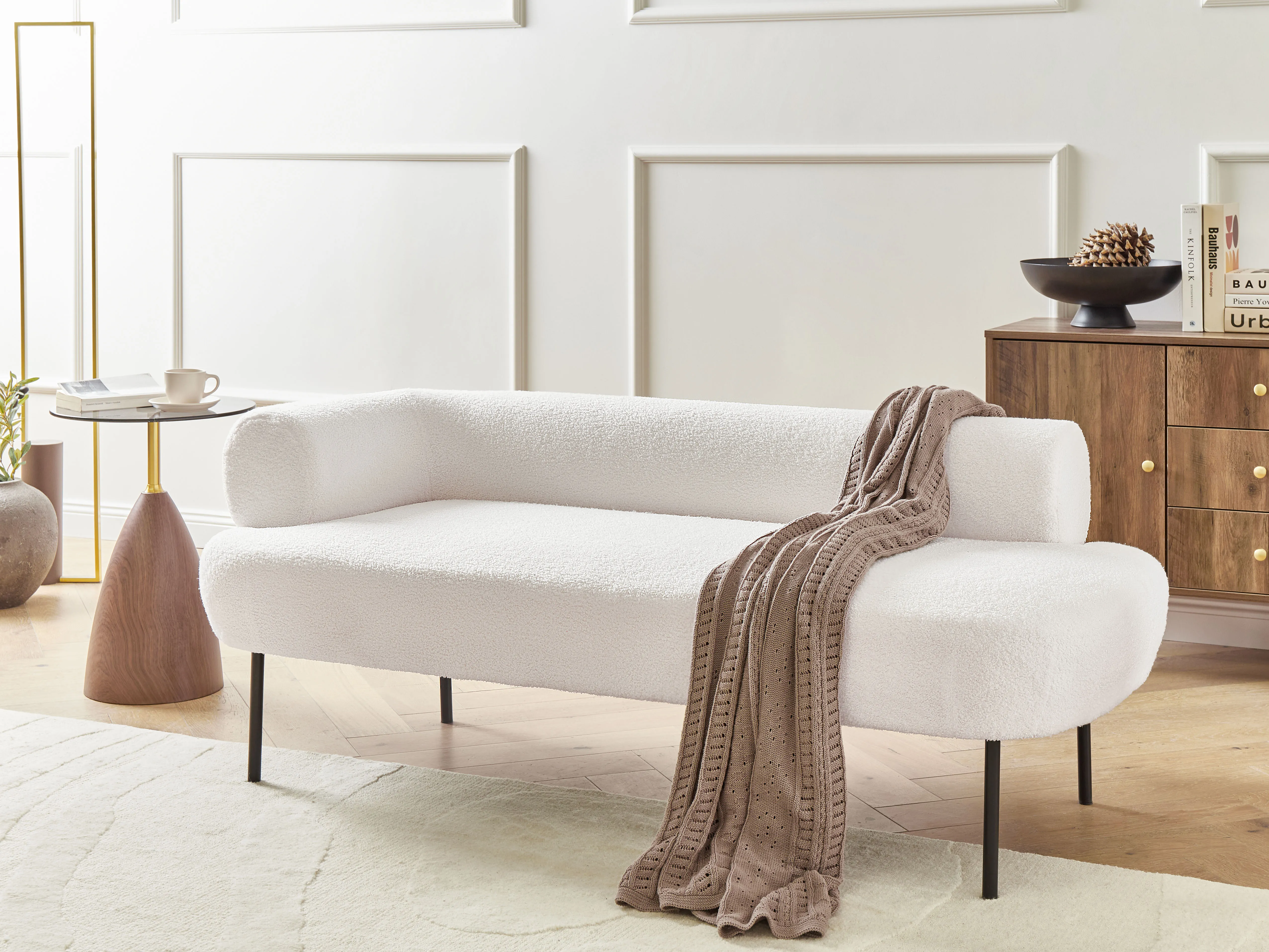 Linkszijdige chaise longue MIRMANDE Bouclé Gebroken wit