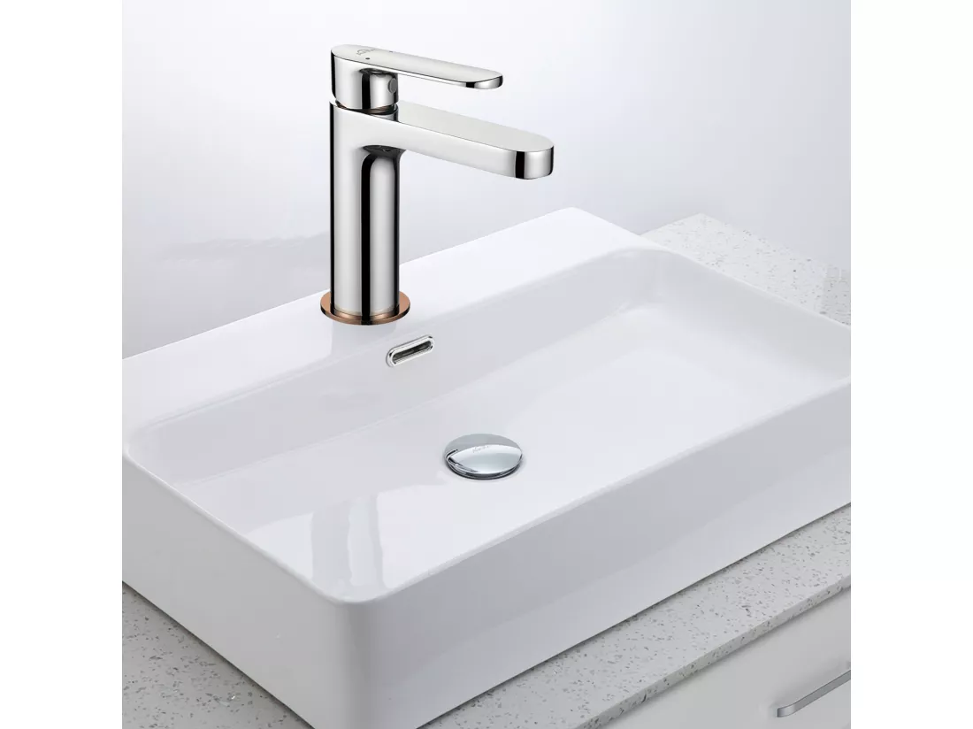 Robinet Salle Bain Moderne, Mitigeur Lavabo,Finition or Rose,Chromé+Bonde de Lavabo Bonde Pop-up avec Trop-plein Automatique Universelle