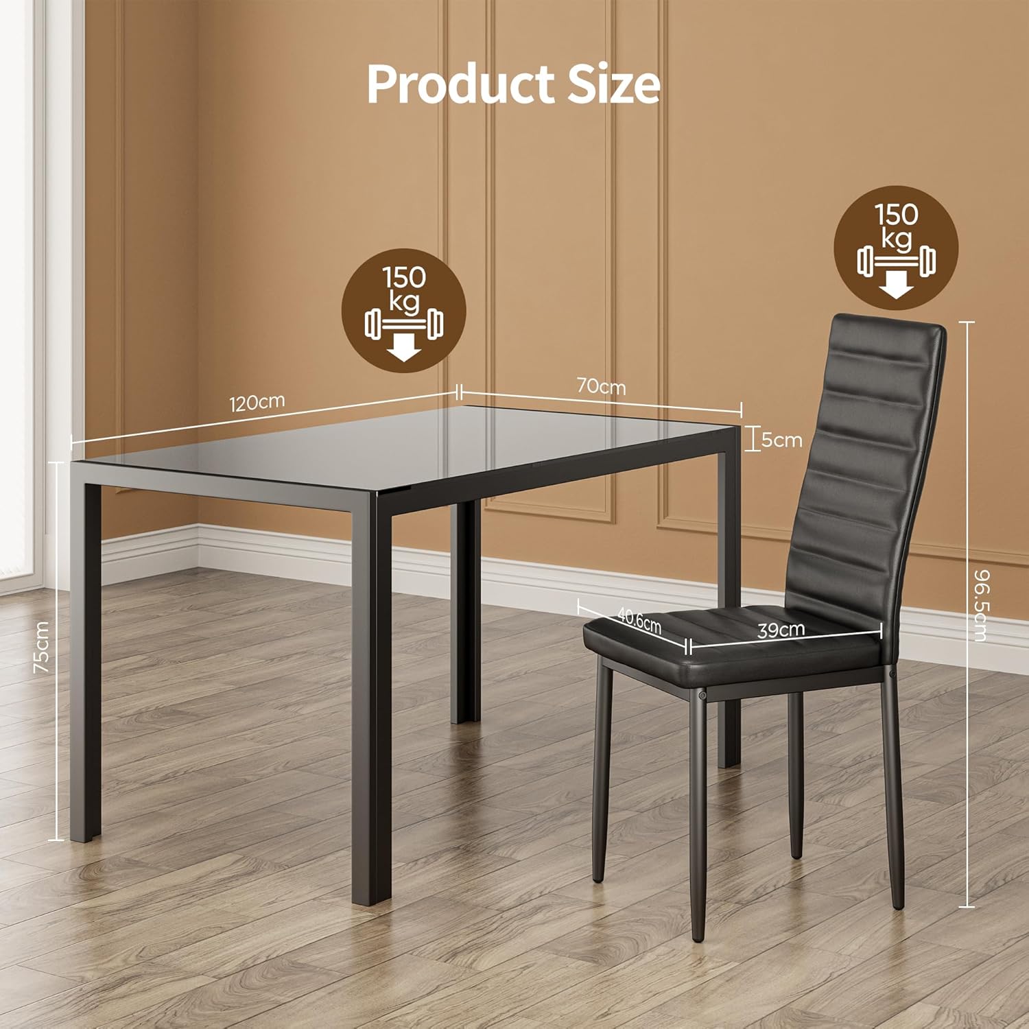 Bealife Esstisch mit 4 Stühlen Set, Esstisch und Stühle für 4 Personen, Esszimmer 6 Stühle und Tisch, Set mit Esstisch und Stühlen für Küche, Esszimmer und Wohnzimmer (Schwarz, 4stühle)