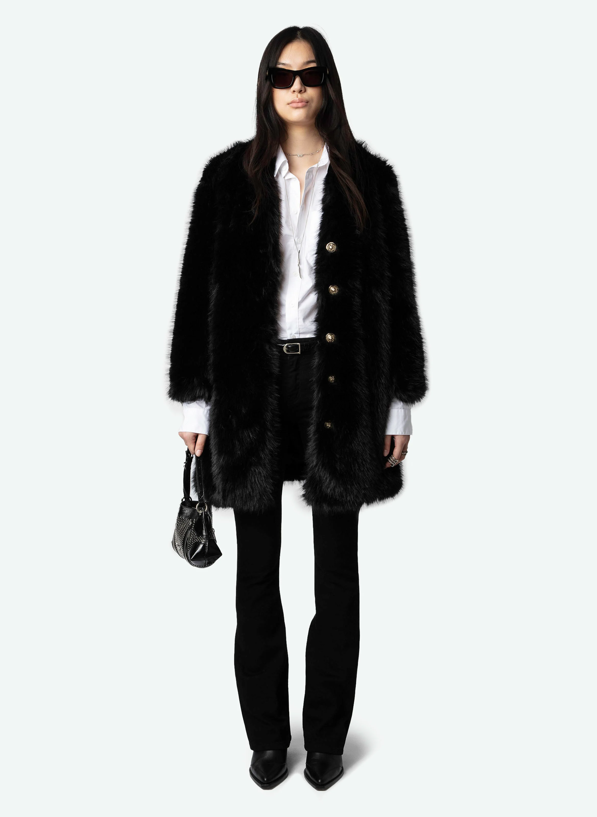 MILAS - Manteau mi-long effet fourrure| Noir