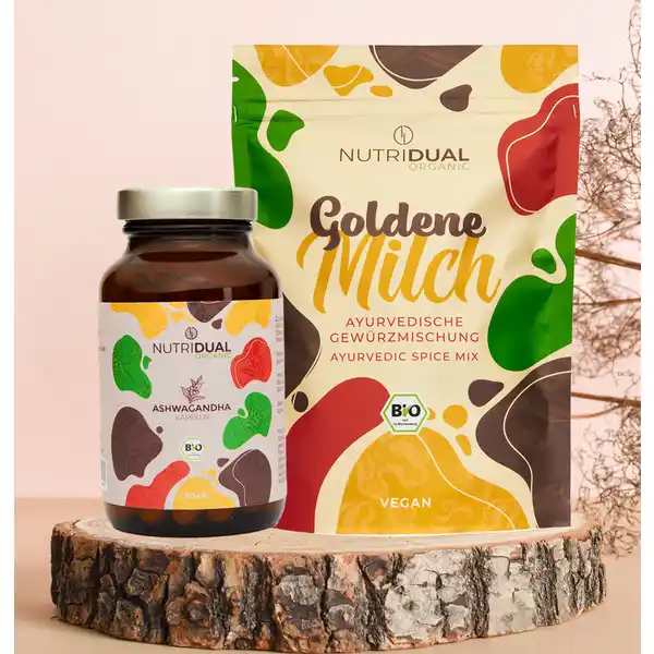 Vorteilspack Bio Ashwagandha Kapseln und Goldene Milch Pulvermischung