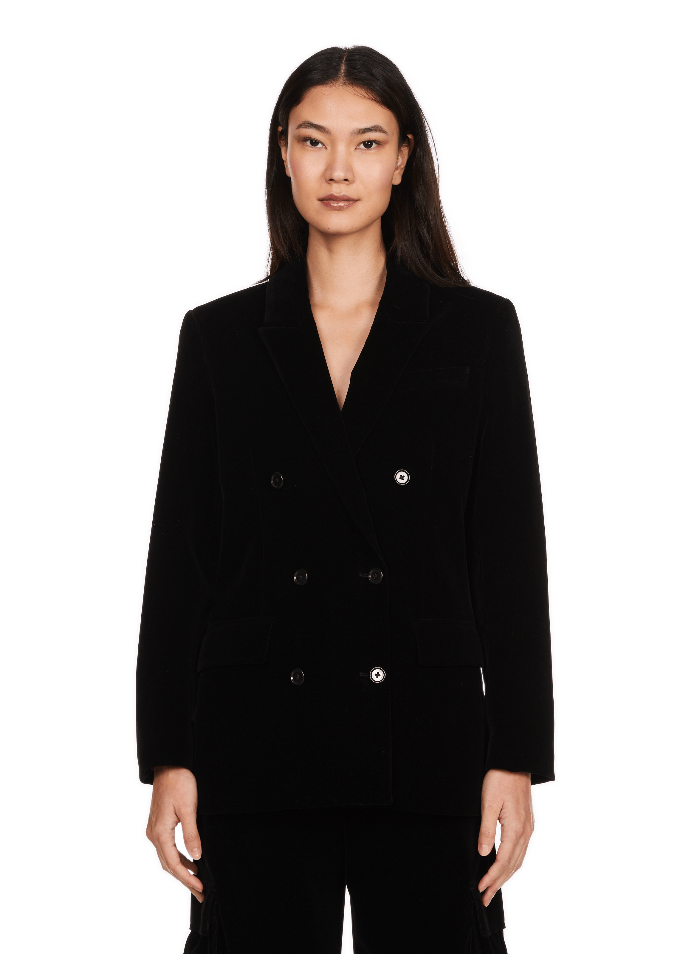 UVET - Veste de costume épaulée en velours | Noir