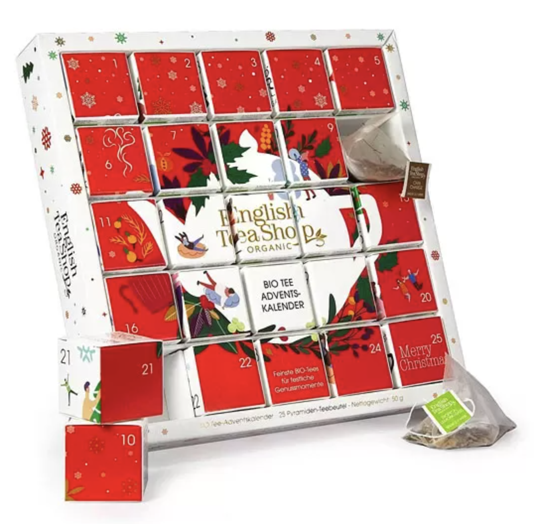 (215x215mm) Red Christmas Puzzle Tee Adventskalender Bio Pyramiden Teebeutel mit 25 Türchen (62028) - Rot