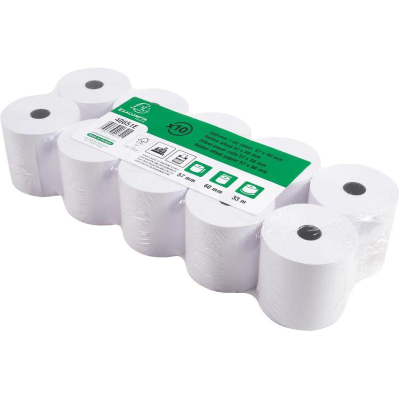 Bobines Caisses, Calculatrices Exacompta 40651E - l 57 mm x L 33 m, Ø 60 mm - 1 pli(s) - paquet de 10