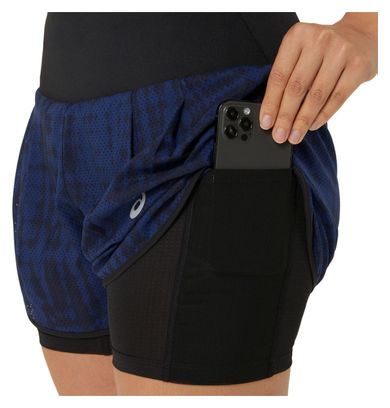 Short 2-en-1 Asics Road Print 3.5in Bleu Noir Femme