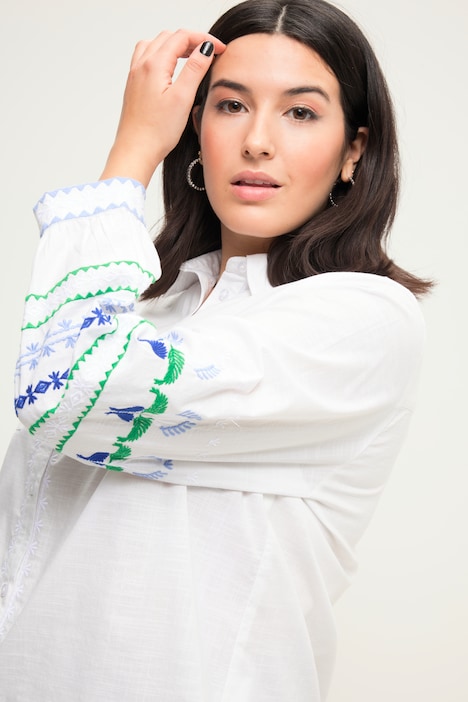 Bluse, Boxy Fit, Stickereien, Hemdkragen, 3/4-Ärmel