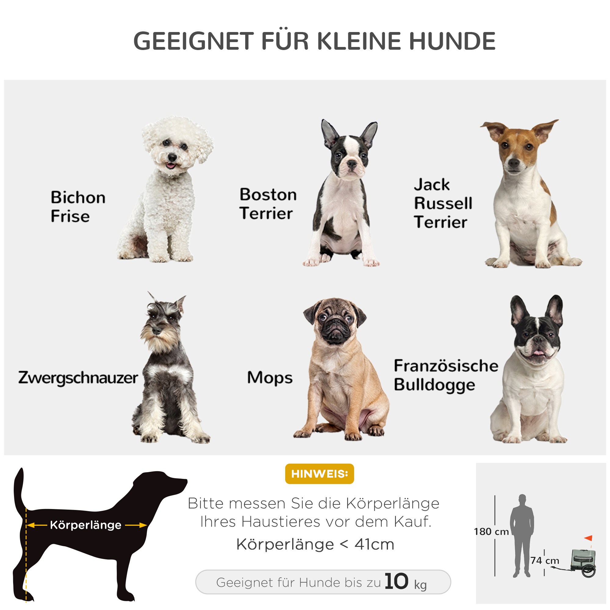 PawHut Hundeanhänger mit Sicherheitsleinen grau 132L x 65B x 74H cm