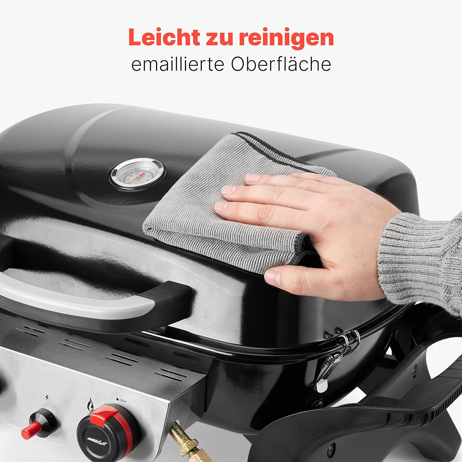 ProfiCook Gasgrill mit 2 Edelstahlbrennern | Tischgrill inkl. Gasdruckminderer & Gasschlauch | Grill mit Stabiler Metallhaube & Temperaturanzeige | Gasgrill klein für Balkon & Camping | PC GG 1261