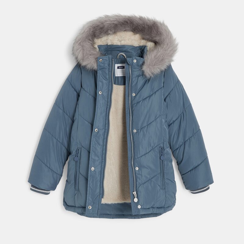 Parka doudoune épaisse à capuche grise fille