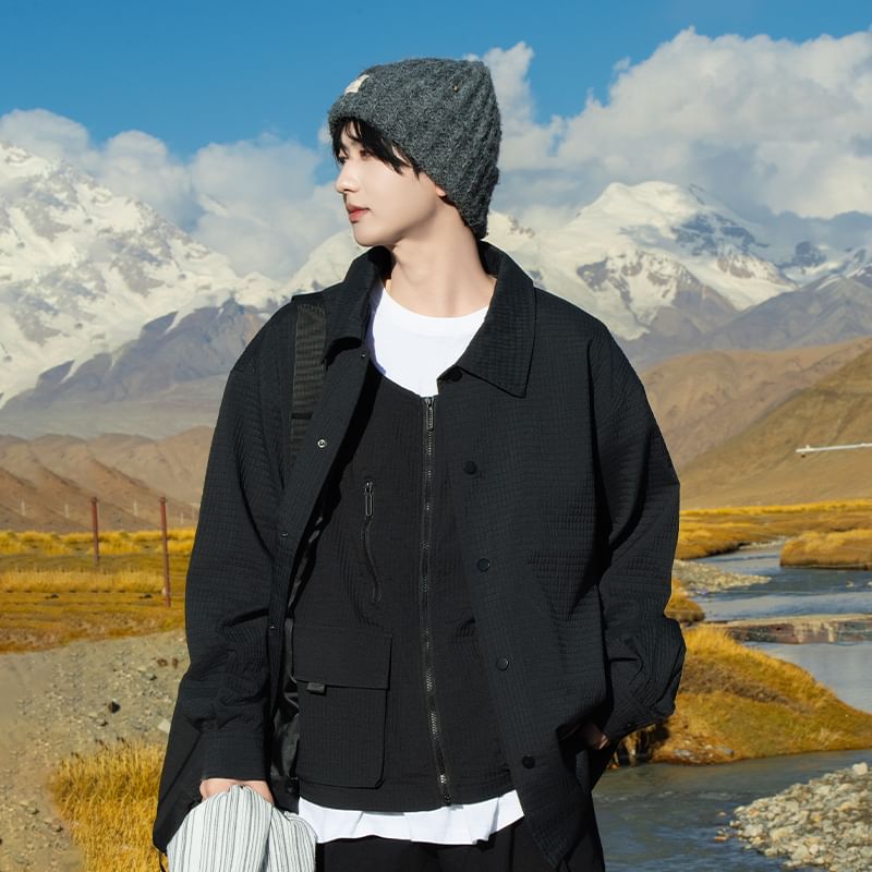 YERGO - Set: kraag effen knoopsluiting + vest met rits