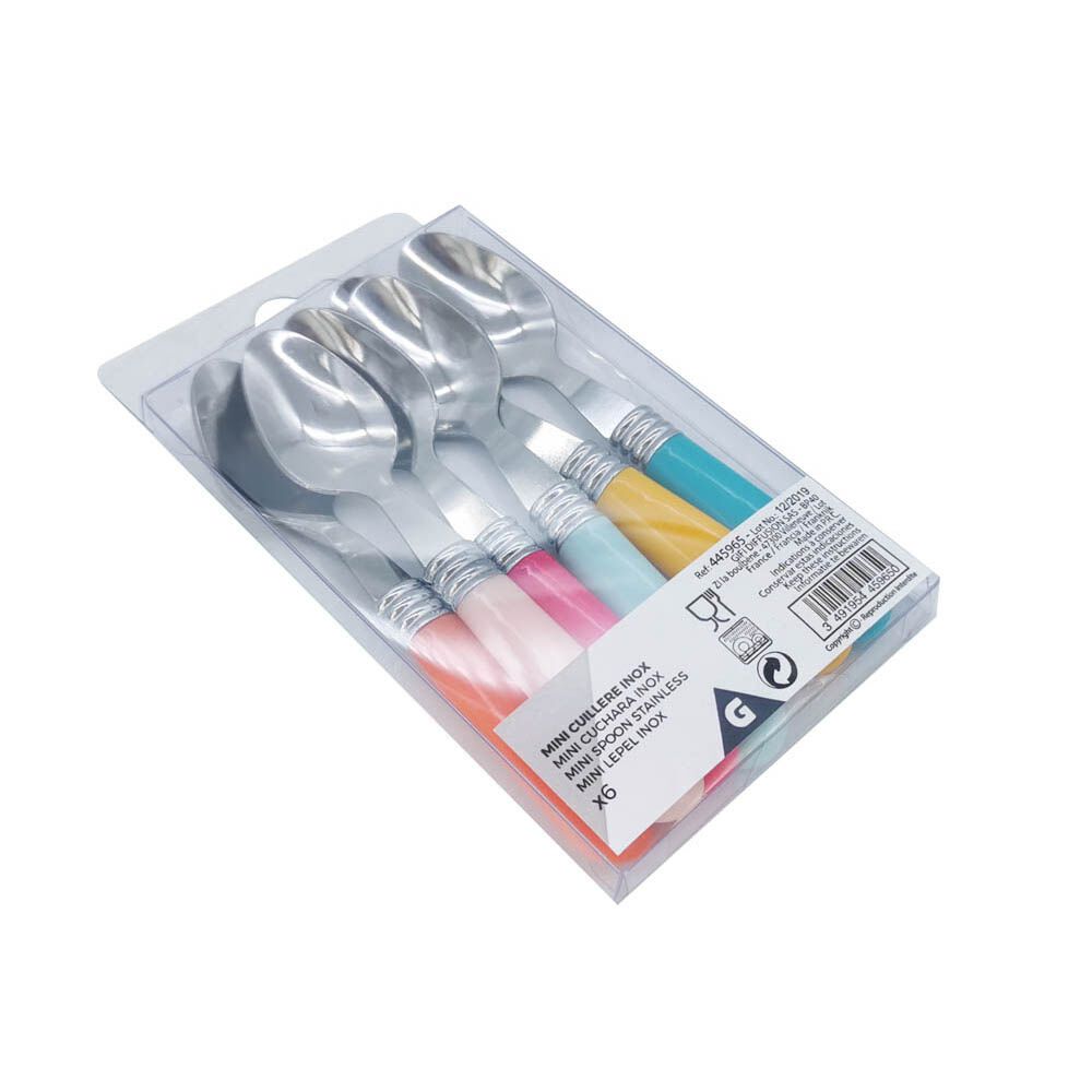 Mini cuillère inox manche plastique multicolore x6