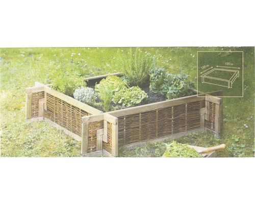 Klassieke verhoogde tuinbak van wilg, 120x120x30 cm, naturel