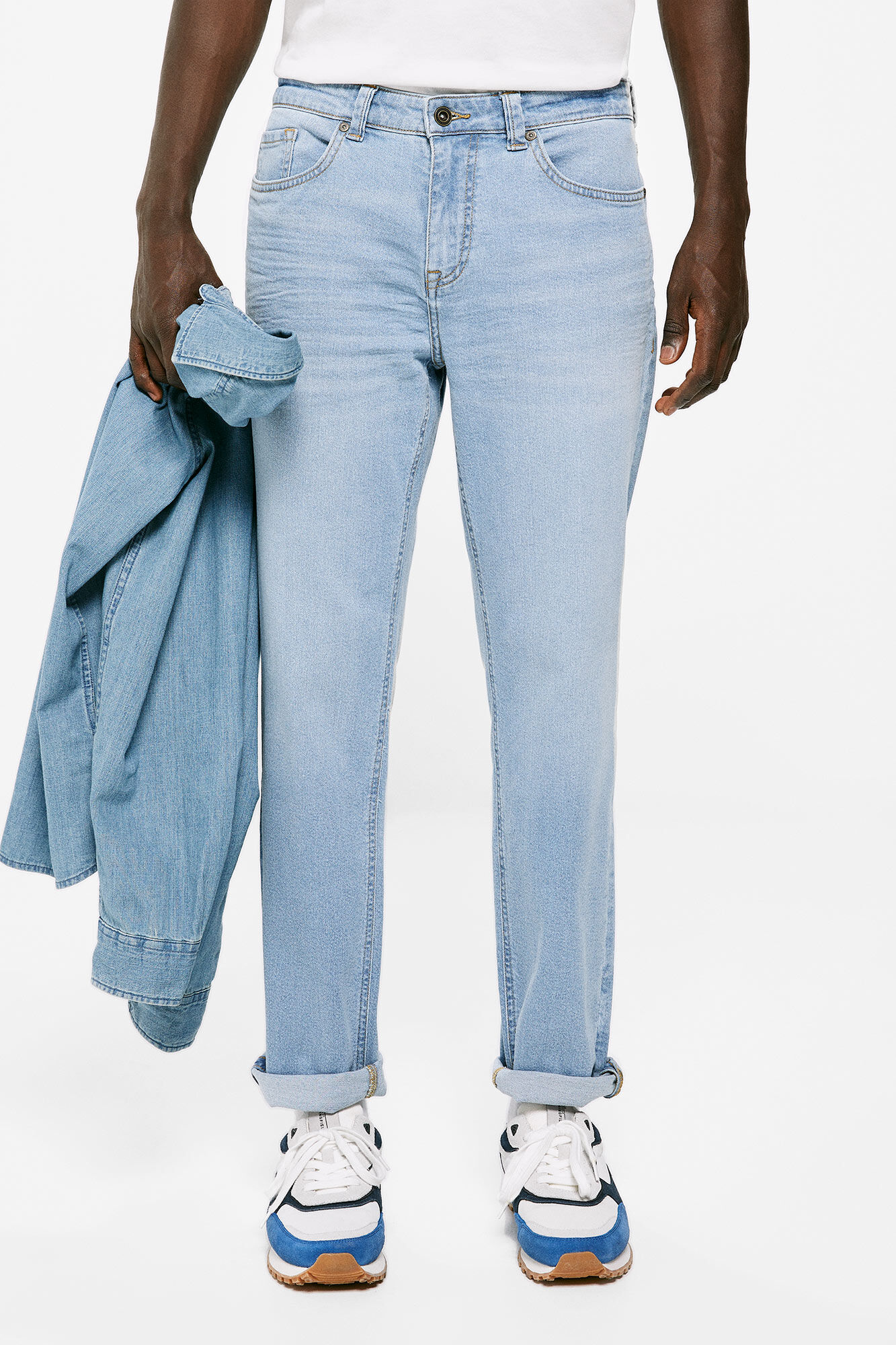 Calça jeans regular de lavagem clara - azul índigo