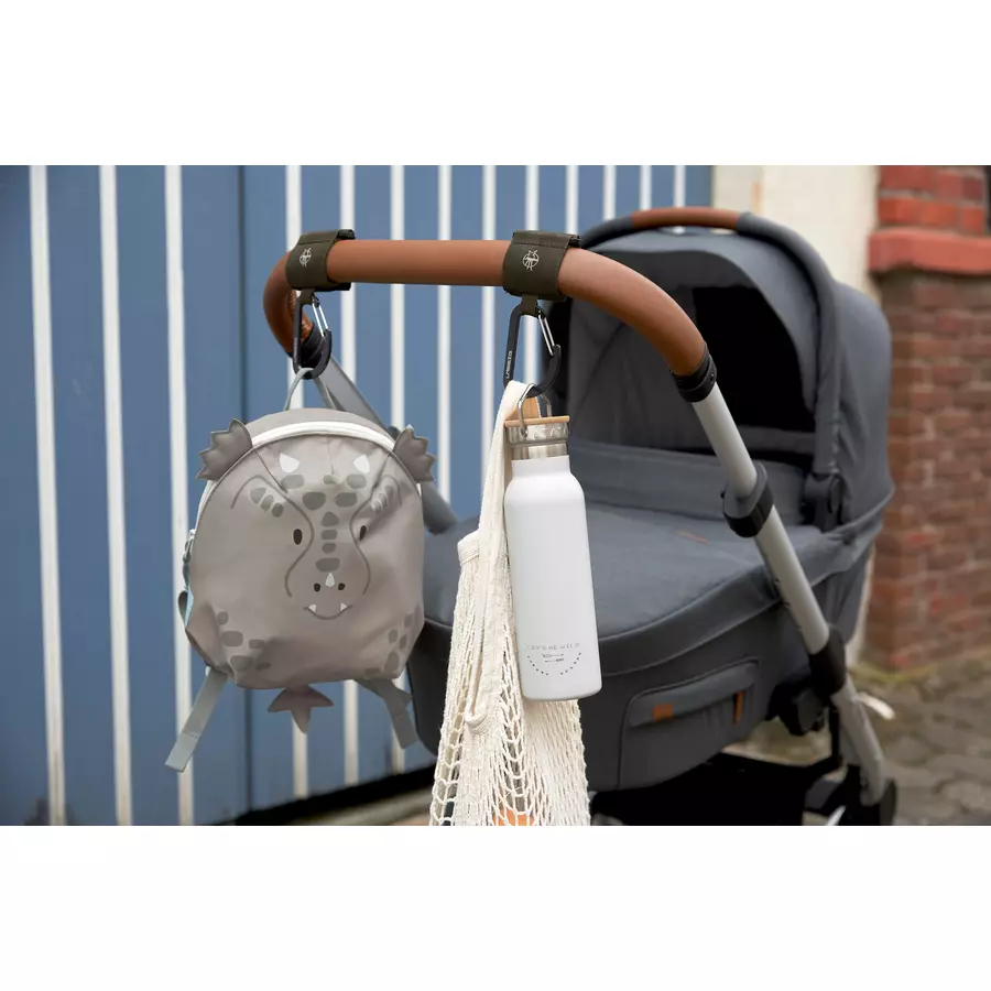 LÄSSIG Kinderwagenhaken 2er Set Karabiner olive