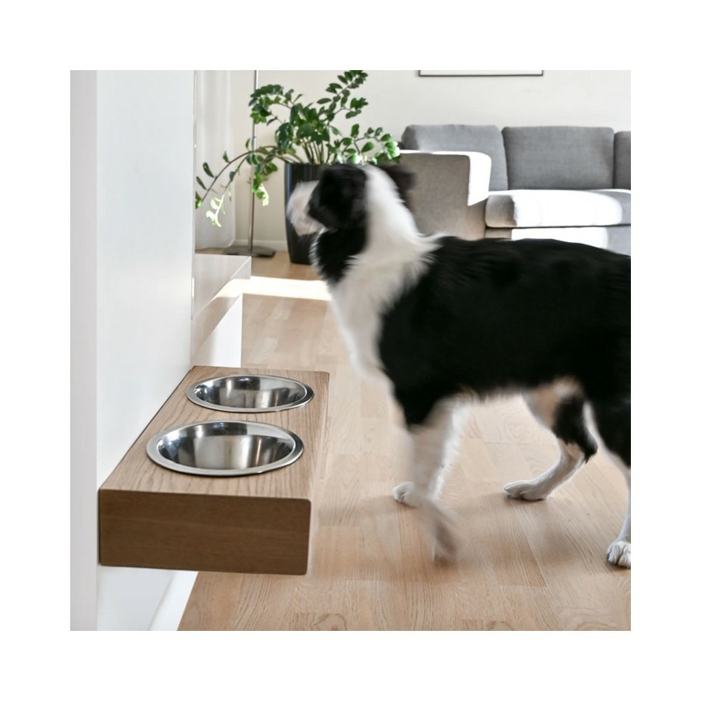 Dubuo - set de 2 gamelles pour chien surélevées, support mural en bois, taille m