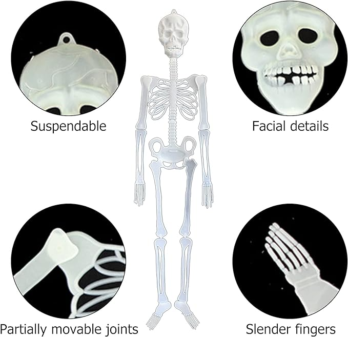 (145cm) Fluoreszierendes Halloween Skelett Grusel Deko Glow in the Dark Party Accessoire - Weiss / Grün