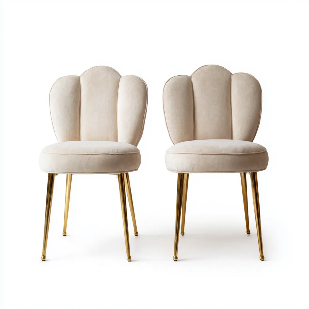 Esszimmerstühle mit Samtpolsterung – Beige/Gold – 45x50x80 cm