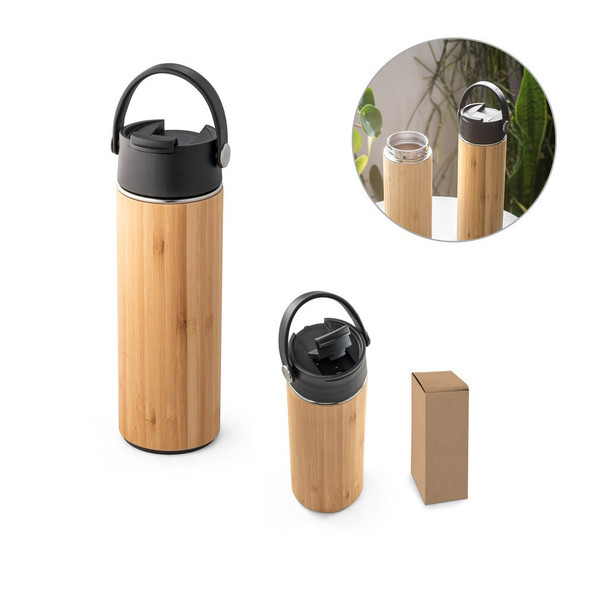hi!dea 94257 - Bouteille thermos 440mL en bambou, acier inox et PP